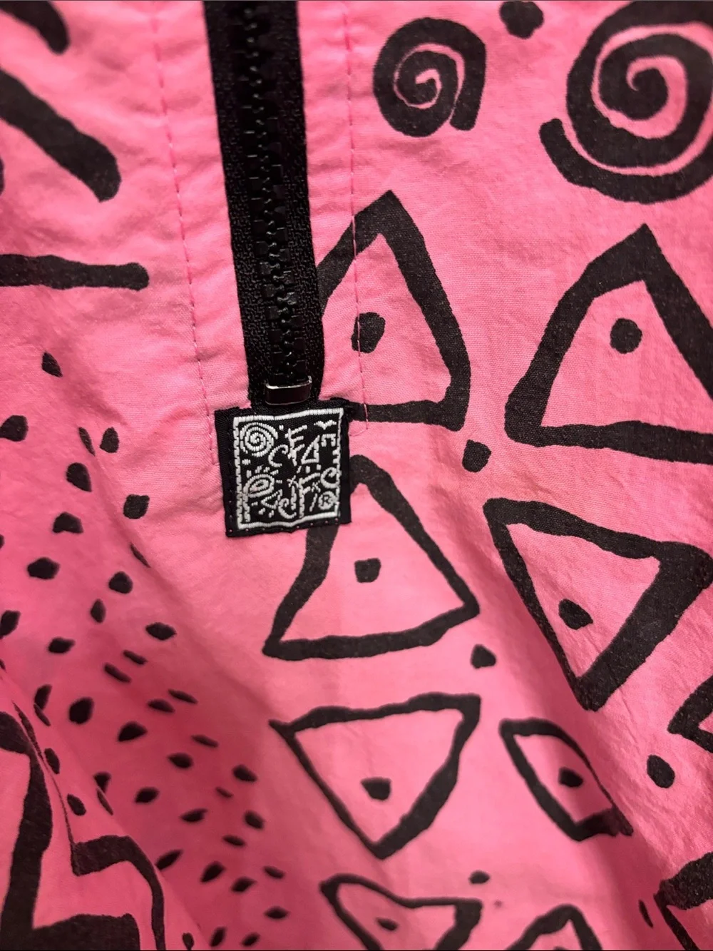 OP vintage 80s Neon Pink & Black Patterned Half-Zip Light Weight Jacket - Picture 4 of 10